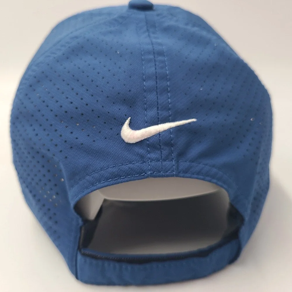 Nike Hat Adjustable Blue White Nike Golf Perforated Mesh Swoosh Logo Casual Men